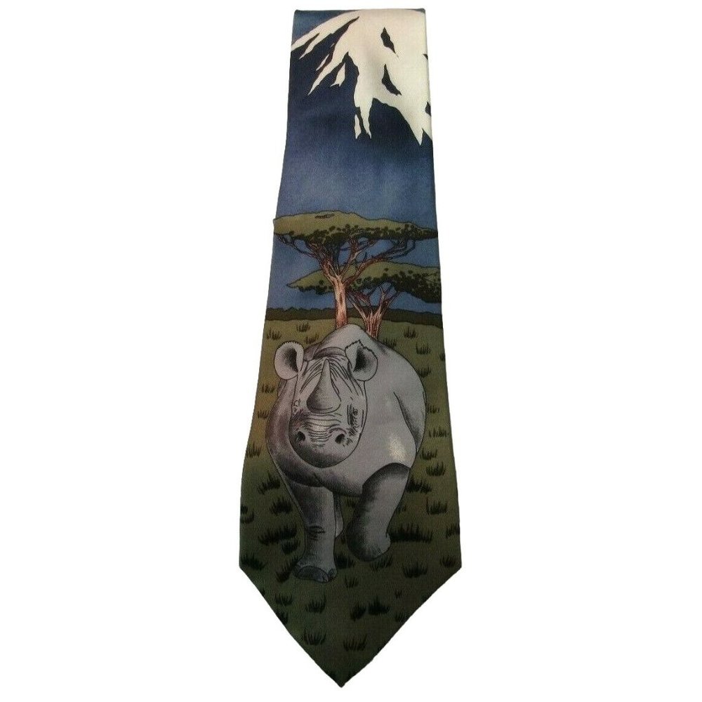 Men's Tie World Wildlife Fund Rhinoceros A Vanishing Breed 100% Silk Tie